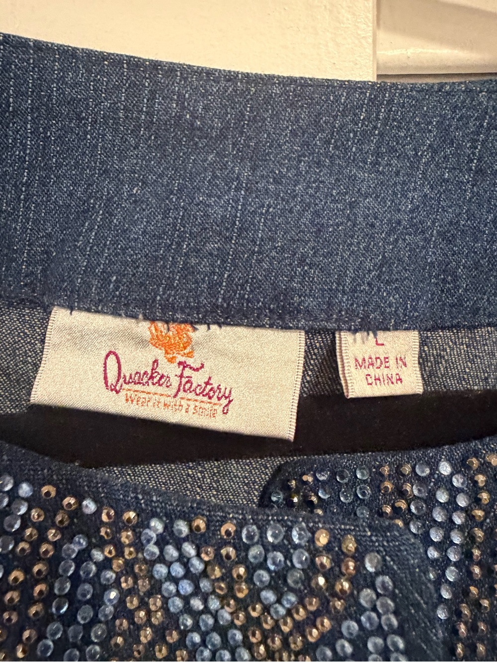 Quacker Factory Rhinestone Embellished Denim Jacket Size Large - Picture 3 of 3